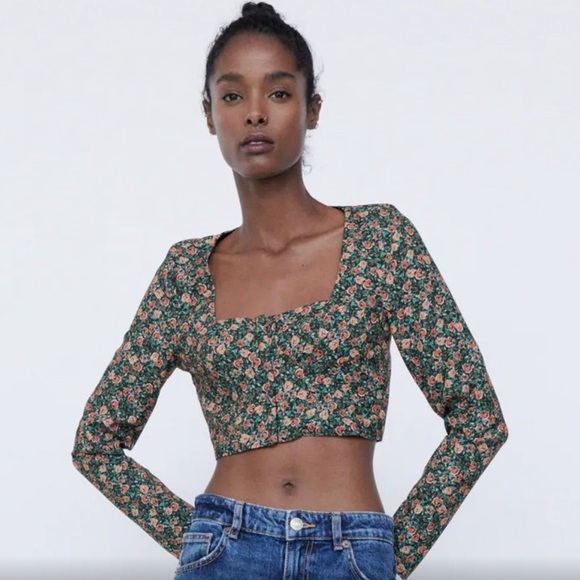 Zara Tops - Zara Floral Print Bustier Crop-top